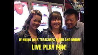 WINNING ON 5 TREASURES and SUN AND MOON SLOT MACHINES!