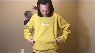 Supreme Box Logo Crewneck 2018 Unboxing and Fit Review! Mustard Colorway! Closeup HD Resolution!