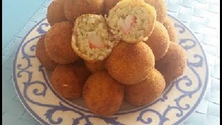 Croquettes de riz/ كروكيت الارز بمذاق شهي جدا و حشوتين لذيييييييذ
