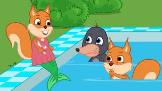 Famille d'Écureuil - Sirène Dans La Piscine Animé 2021 en Français