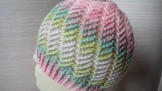 Шапка диагональным узором крючком. Crochet hat