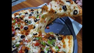 CHEESY CREAMY CHICKEN TIKKA PIZZA { SECRET RECIPE FOR DOUGH } WITH TIKKA RECIPE .
