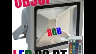 Видео обзор Светодиодного Прожектора 20 вт с матричным RGB (многоцветным)светодиодом.