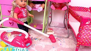 Baby Doll Washing Machine Laundry Toys in Dollhouse! ?