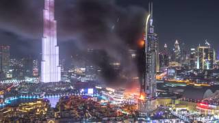 Huge Fire at The Address Downtown Dubai Luxury Hotel timelapse