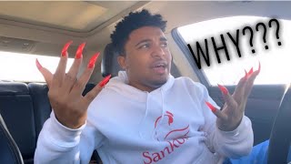 BOYFRIEND WEARS LONG STILETTO NAILS IN PUBLIC FOR A WHOLE DAY! *the worst idea*
