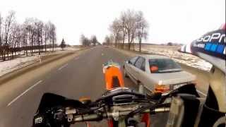Supermoto Panevezys 2013 city ride Lithuania GO PRO [part 1] KTM EXC 520