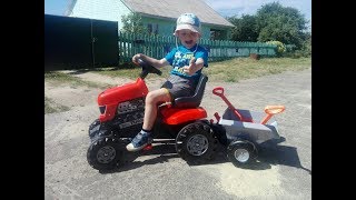Большой педальный трактор, распаковка посылки. Тест драйв.