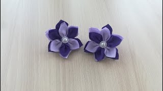 Очень простые бантики / Цветок Канзаши из репсовой ленты 4 см