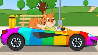 Famille d'Écureuil - Super Voiture Arc-en-ciel Animé 2020 en Français