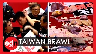 Chaotic! Pig Guts Thrown at Politicians in Taiwan Parliament Brawl