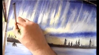 Как нарисовать северное сияние поэтапно гуашью
