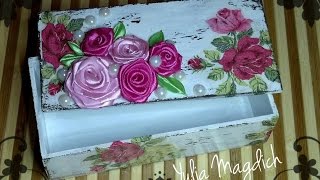 Декупаж для начинающих шкатулка шебби шик украшенная розами из лент канзаши МК