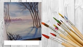 как нарисовать зимний пейзаж акварелью / уроки рисования / art make