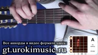 vse.urokimusic.ru Аккорд A. Ля мажор. A-dur. Позиция 1. Как играть на гитаре. Аккорды. Баррэ. Уроки