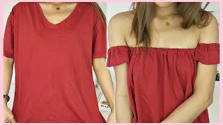 DIY - OFF SHOULDER TOP OUT OF T-SHIRT (TAGALOG) | rhaze