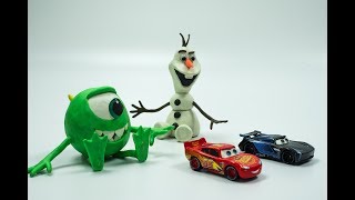 CARS 3 Diecast TOYS OLAF & MIKE PLAY DOH Stop Motion RACE Jackson Storm & Lightning McQueen Cartoon