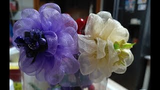 Пышные цветы из органзы/Канзаши/Organza Flower Tutorial/Flores de Organza/Ola ameS DI