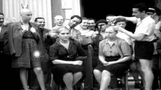 Barber shaves heads of French, female Nazi-collaborators in Menton, France HD Stock Footage