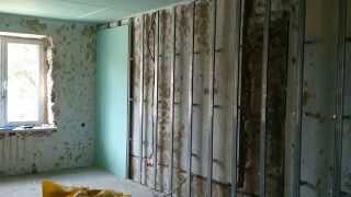 обшивка стен гипсокартоном, очередность монтажа. Drywall installation.