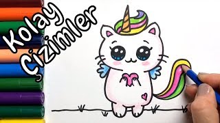 Kolay Çizimler | Sevimli Tek Boynuzlu Kedi Çizimi |  Resim Çizimleri | ResiMania ART
