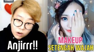 REAKSI ORANG KOREA MENONTON WAJAH SYANTIK PALSU (HALF MAKEUP CHALLENGE)