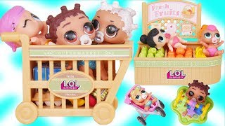 LOL Surprise Dolls Open Grocery Store, Lemonade Baby Visit Pool with Barbie + Custom Lil Brother