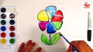 Цветок АКВАРЕЛЬ : урок рисования для детей