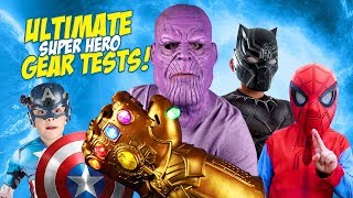 THANOS, Spider-Man & The Avengers!! Ultimate Super Hero Gear Test & Toys Review for Kids!
