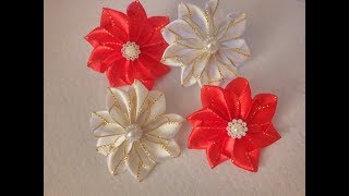 Цветок Канзаши из атласной ленты с люрексом. МК/DIY