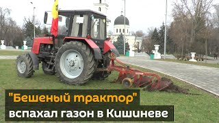 "Бешеный трактор": как вспахали газон в главном парке Кишинева