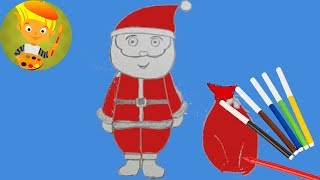 Как поэтапно нарисовать Деда Мороза на Новый год с подарками для детей