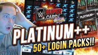 HUGE LOGIN BONUS PACK OPENING! 50 PLATINUM ++ PACKS!! | WWE SuperCard S4