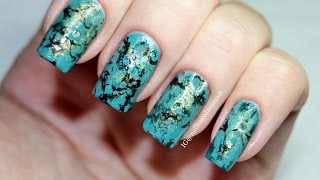 DIY Turquoise Water Marble Stone Nails | Малахитовый (бирюзовый) Водный Маникюр