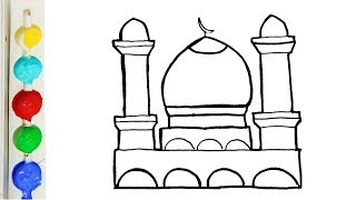 Menggambar dan mewarnai Masjid untuk anak  - Mosque Drawing and Coloring for Kids