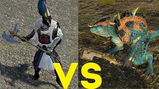 Белые львы Крейса vs Завры-воины (щиты) Total War Warhammer 2. тесты юнитов v1.4.1.