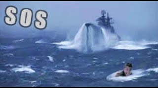 ЖЕСТЬ!!ШТОРМ! Русский корабль попал под шторм в океане..