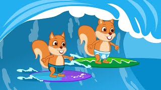 Famille d'Écureuil - Flottant Sur la Planche Sur Les Vagues Vidéos Animé 2020 en Français 13+
