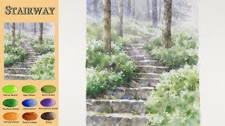 Without sketch Landscape Watercolor - Stairway (Arches rough) NAMIL ART