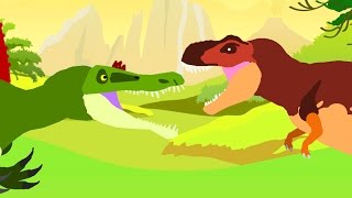 Веселые Динозаврики. Тираннозавр Рекс против Спинозавра. Динозавры мультфильм
