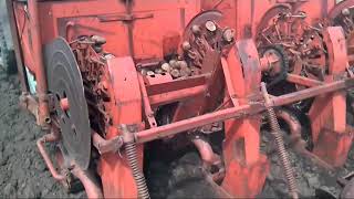 Посадка картофеля на тракторе т40.