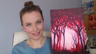 Как нарисовать лес необычным цветом (акрил)