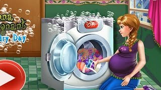 NEW Игры для детей—Disney Принцесса Беременная Анна стирает—мультик для девочек
