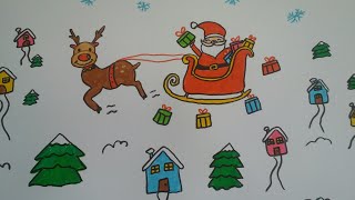 Yeni Yıl Resim Çizimi-Kızaklı Noel Baba çizim-3