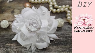?Цветок Камелия из атласной ленты 5 см МК?Bow flower of ribbon 5 cm DIY Tutorial?PAP flor de fita