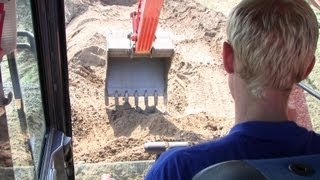 Hitachi Zaxis 470 LCH Removing Old Gravel Road: Cab View