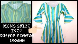 DIY: Convert /Reuse old men's shirt into ruffle sleeve dress 
hindi