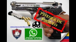 Pistola de Fogueo Bruni 92 Níquel Modelo Beretta 92 Cal 9mm Airguns Colombia WhatsApp 3125286943