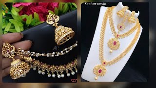 Cz Matte Jumki With Mattils Set,Cz Stone Combo Haram Sets Jewellery with Prices 224