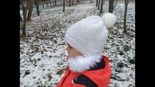 Детская шапка узором соты, по кругу